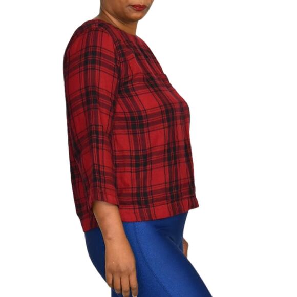 Madewell Curtis Plaid Shirt Red Flannel Tee Pullover Black Herald Top Size Small - Picture 3 of 12
